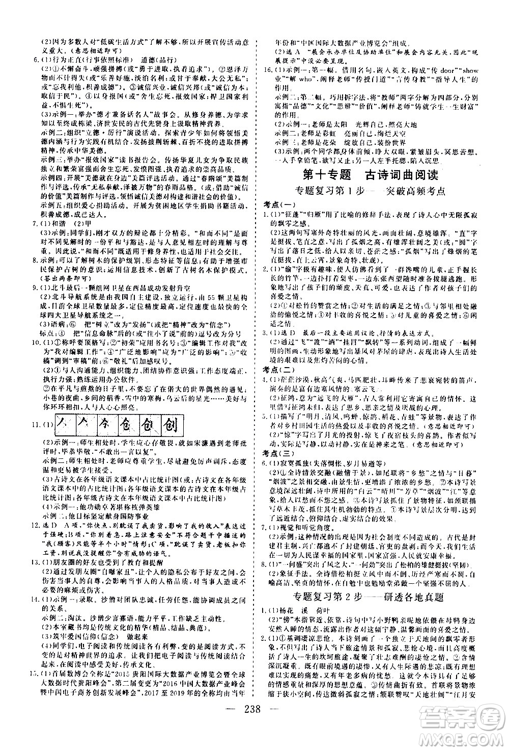 山東美術(shù)出版社2021新中考集訓(xùn)中考總復(fù)習(xí)語文九年級(jí)通用版答案