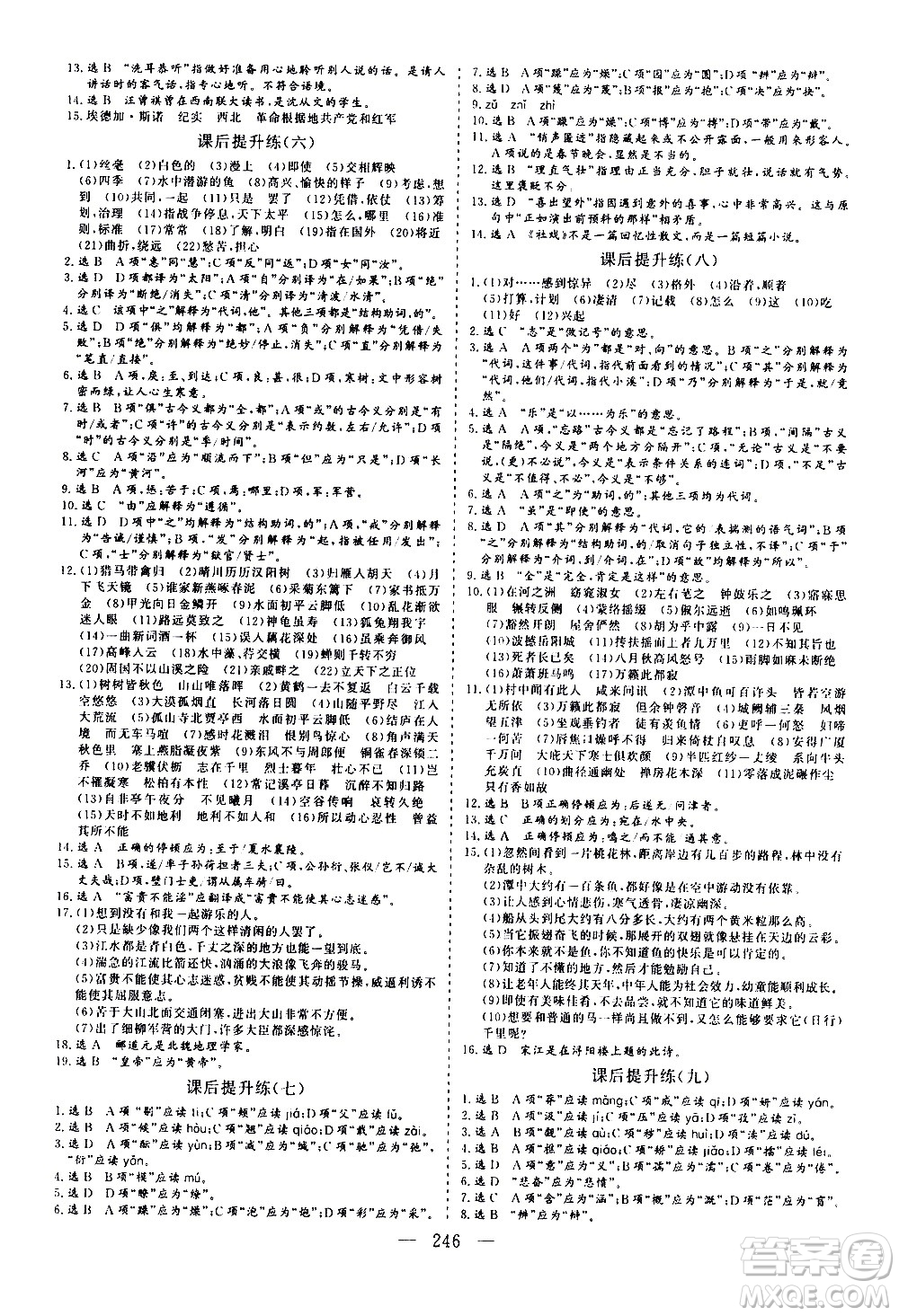 山東美術(shù)出版社2021新中考集訓(xùn)中考總復(fù)習(xí)語文九年級(jí)通用版答案