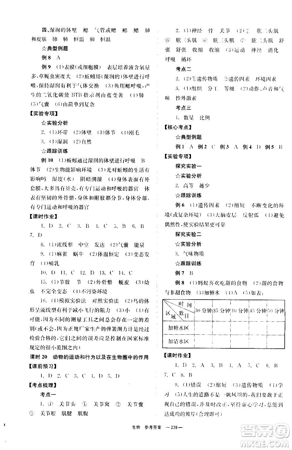 湖南師范大學(xué)出版社2021全效學(xué)習(xí)中考學(xué)練測(cè)聽課講義生物答案