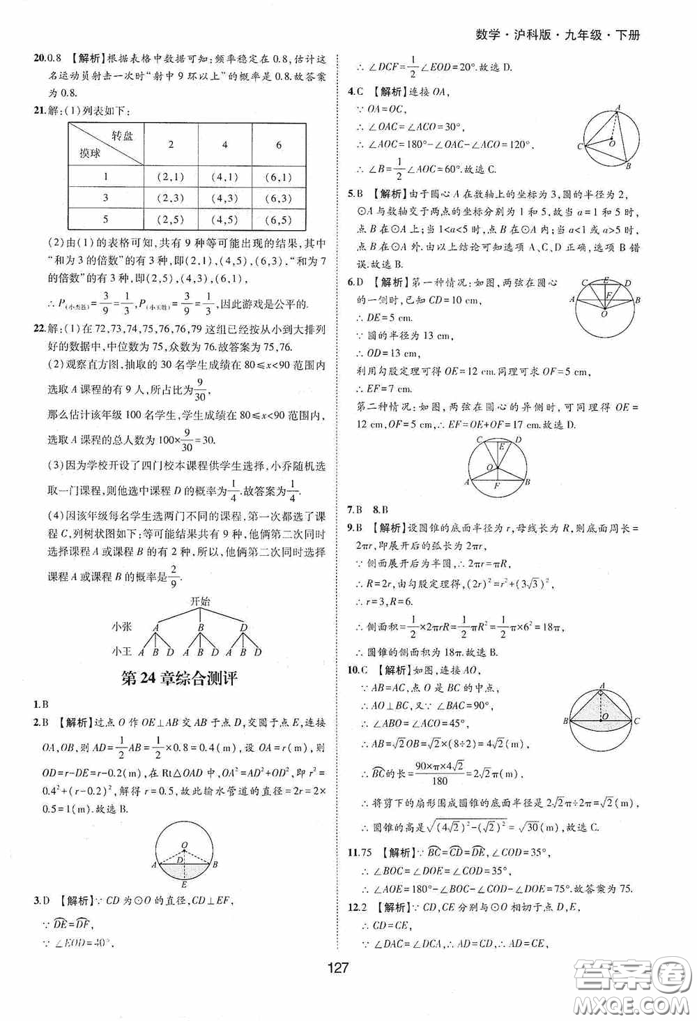 黃山出版社2021新編基礎(chǔ)訓練九年級數(shù)學下冊滬科版答案
