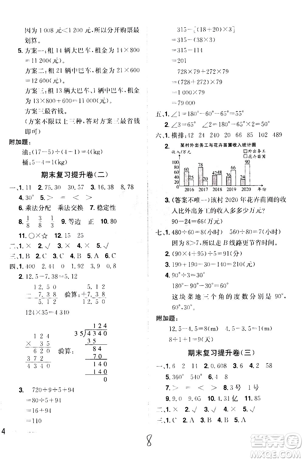 江西美術(shù)出版社2021魔力一卷通小學(xué)期末沖刺100分?jǐn)?shù)學(xué)四年級下冊RJ人教版答案