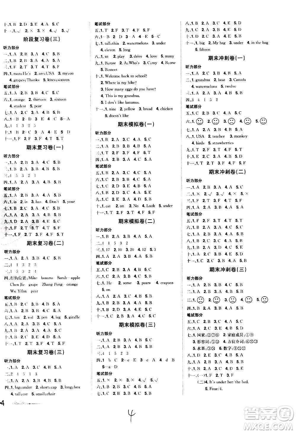 北方婦女兒童出版社2021魔力一卷通小學(xué)期末沖刺100分英語三年級(jí)下冊(cè)RJ人教版答案