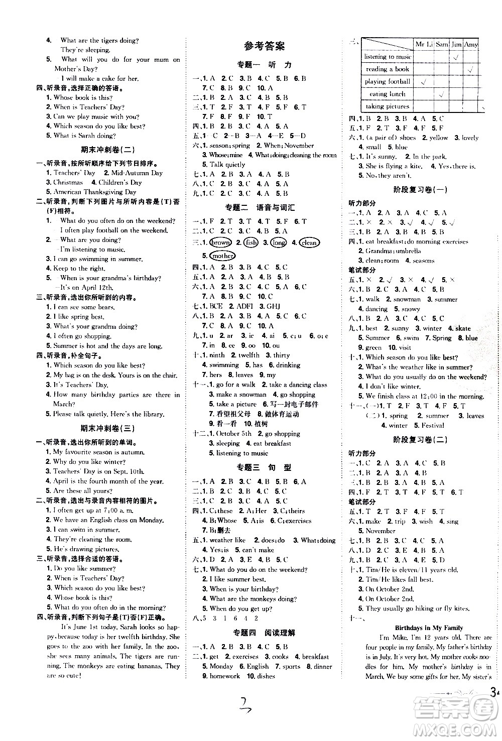 北方婦女兒童出版社2021魔力一卷通小學期末沖刺100分英語五年級下冊RJ人教版答案