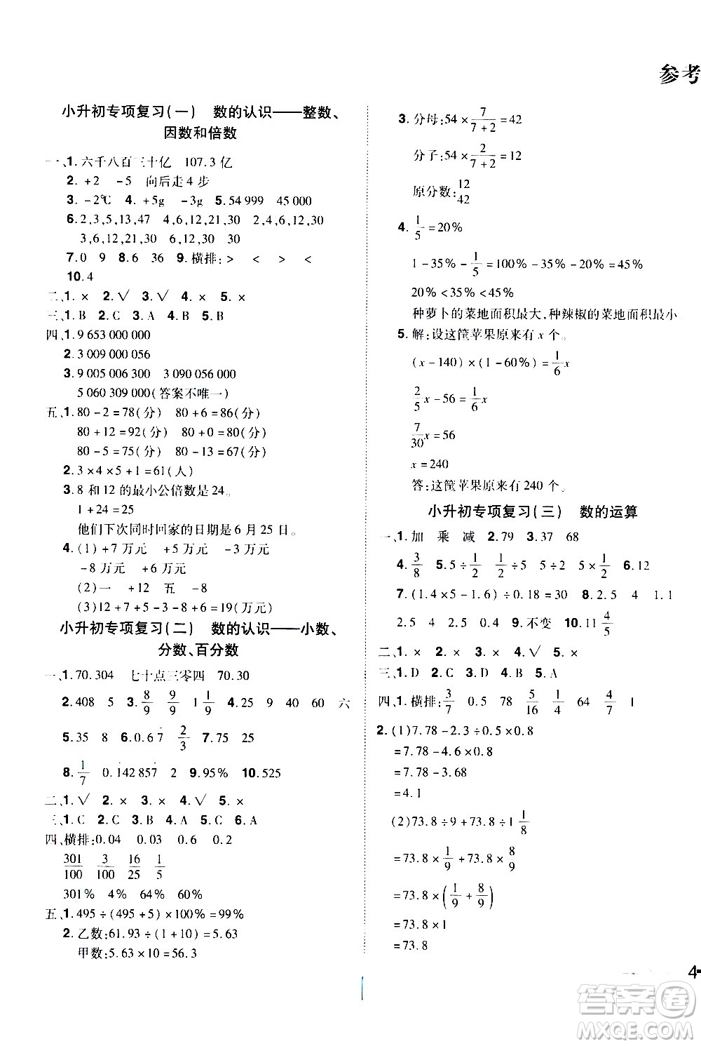 江西美術出版社2021魔力一卷通小考模擬沖刺卷數(shù)學人教版答案