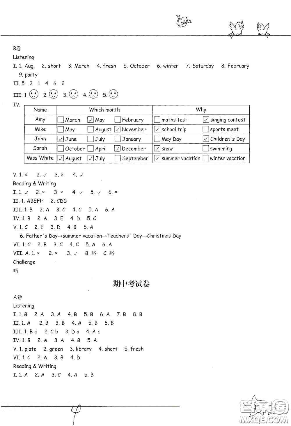 浙江教育出版社2021新課標同步雙測五年級小學(xué)英語下冊答案