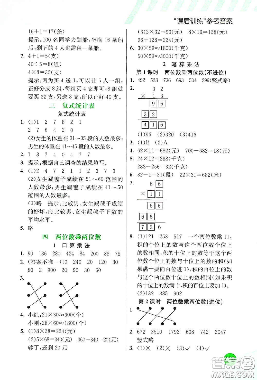 河北教育出版社2021小學創(chuàng)新一點通三年級數(shù)學下冊人教版答案