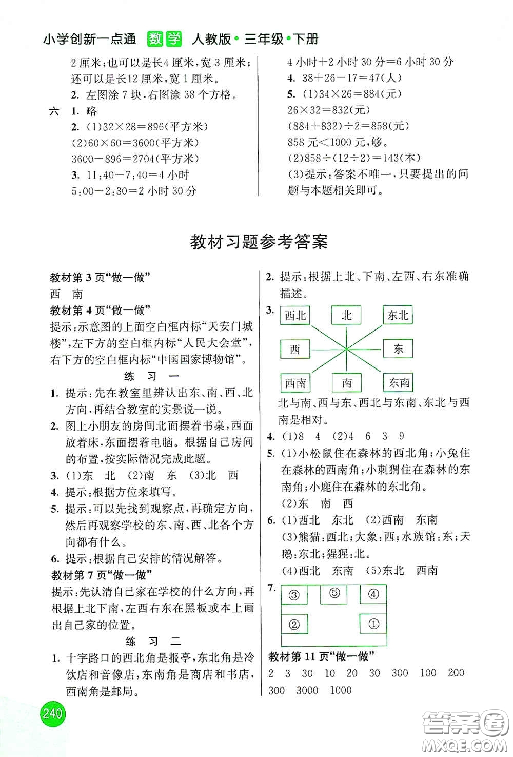 河北教育出版社2021小學創(chuàng)新一點通三年級數(shù)學下冊人教版答案
