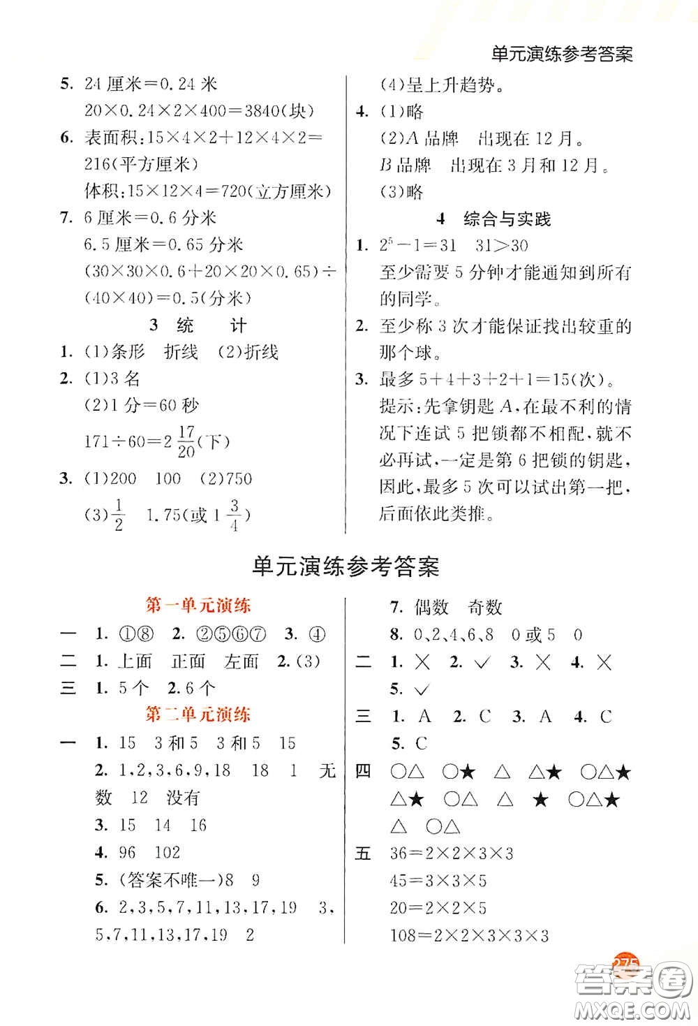 河北教育出版社2021小學創(chuàng)新一點通五年級數(shù)學下冊人教版答案