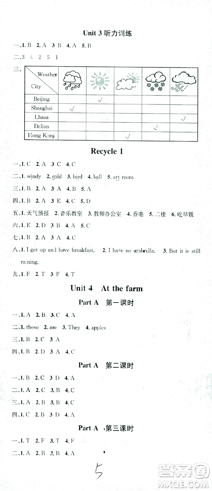 廣東經(jīng)濟(jì)出版社2021名校課堂英語(yǔ)四年級(jí)下冊(cè)PEP人教版答案