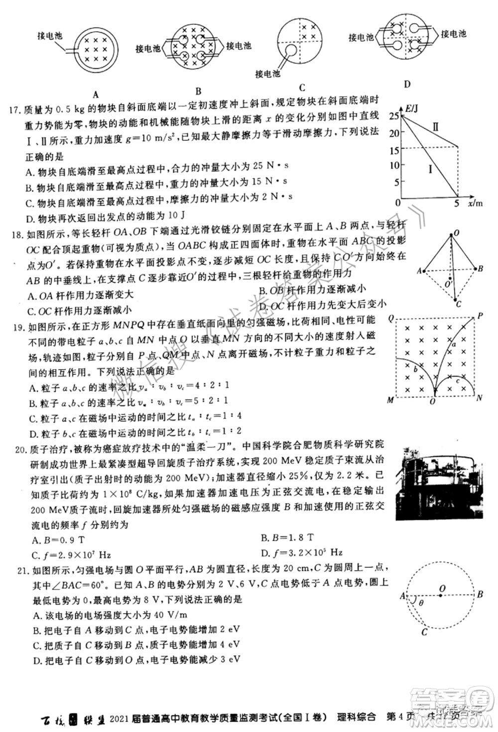百校聯(lián)盟2021屆普通高中教育教學(xué)質(zhì)量監(jiān)測考試全國I卷理科綜合試題及答案