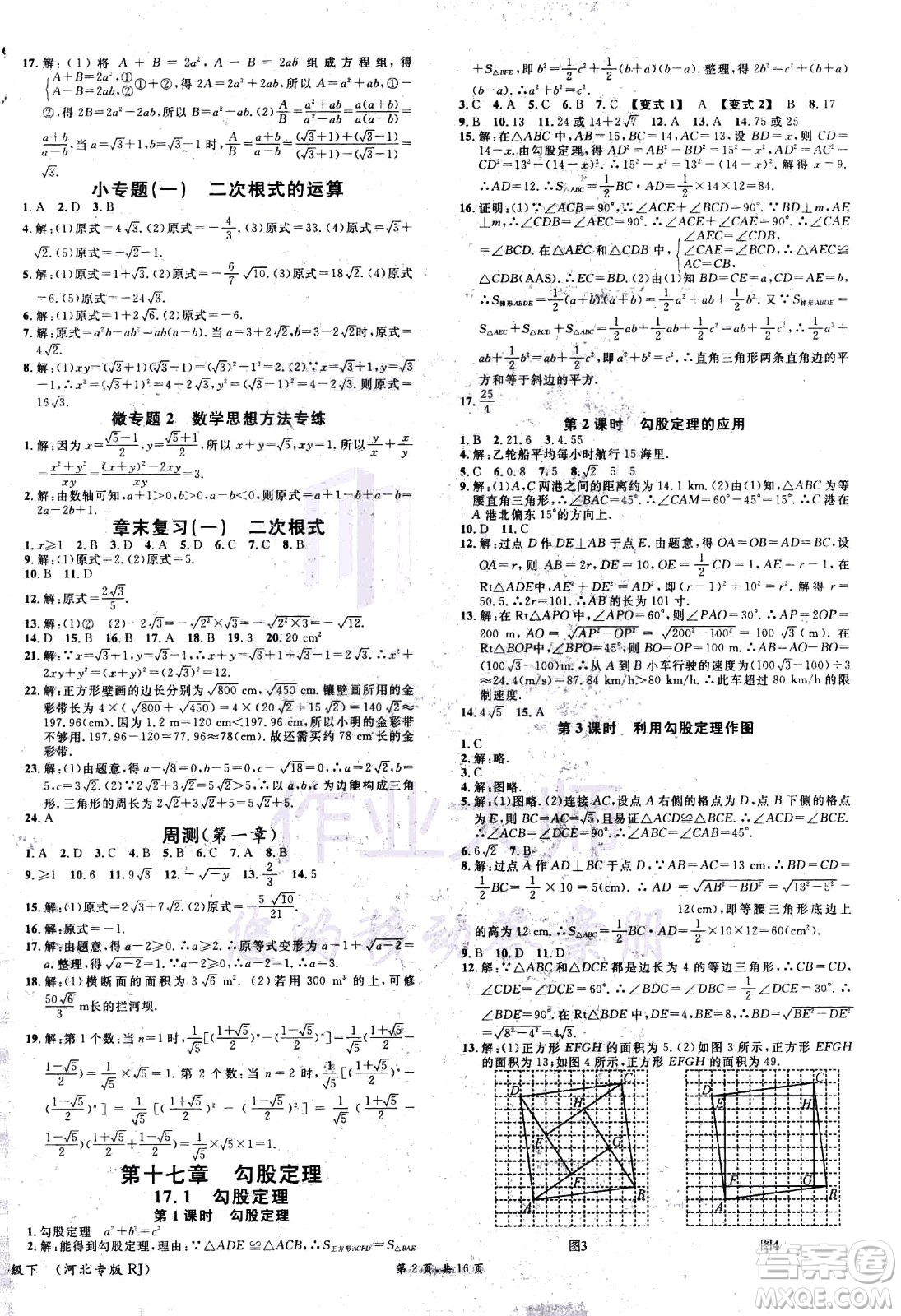吉林教育出版社2021名校課堂河北專版領(lǐng)導(dǎo)者數(shù)學(xué)八年級(jí)下冊(cè)RJ人教版答案