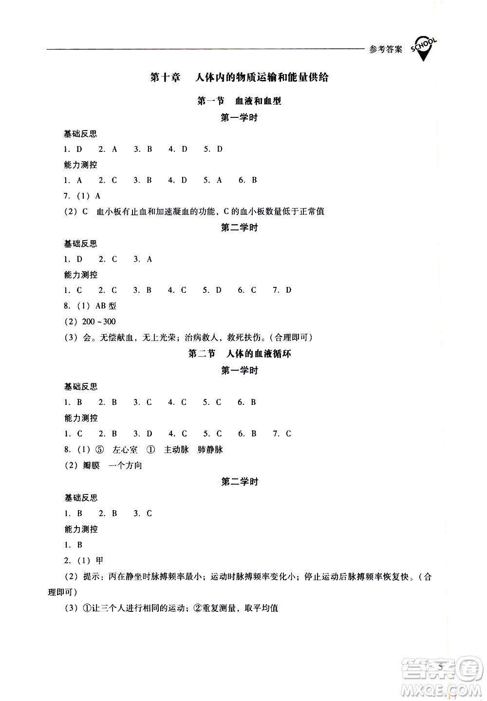 山西教育出版社2021新課程問題解決導(dǎo)學(xué)方案生物學(xué)七年級下冊鳳凰版答案