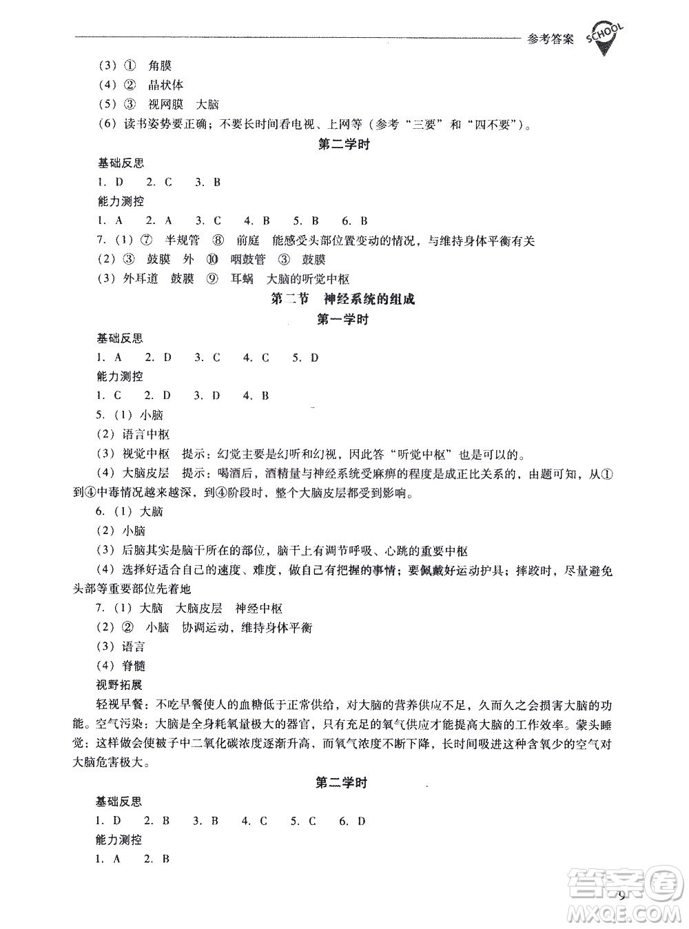 山西教育出版社2021新課程問題解決導(dǎo)學(xué)方案生物學(xué)七年級(jí)下冊人教版答案