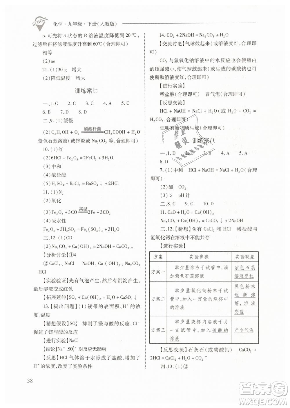山西教育出版社2021新課程問題解決導(dǎo)學(xué)方案化學(xué)九年級下冊人教版答案