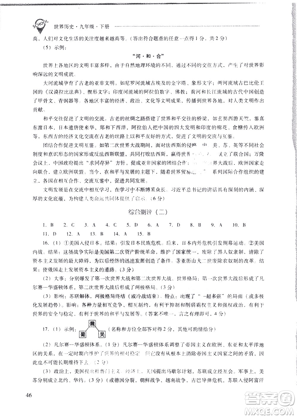 山西教育出版社2021新課程問(wèn)題解決導(dǎo)學(xué)方案世界歷史九年級(jí)下冊(cè)人教版答案