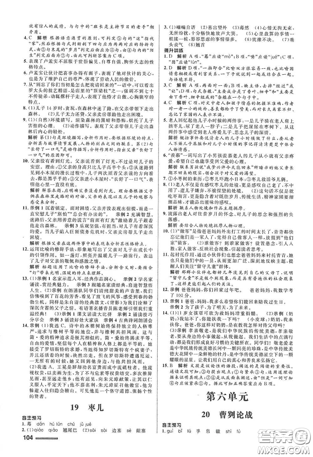 浙江教育出版社2021志鴻優(yōu)化系列叢書初中同步測控全優(yōu)設(shè)計九年級語文下冊人教版浙江專版答案