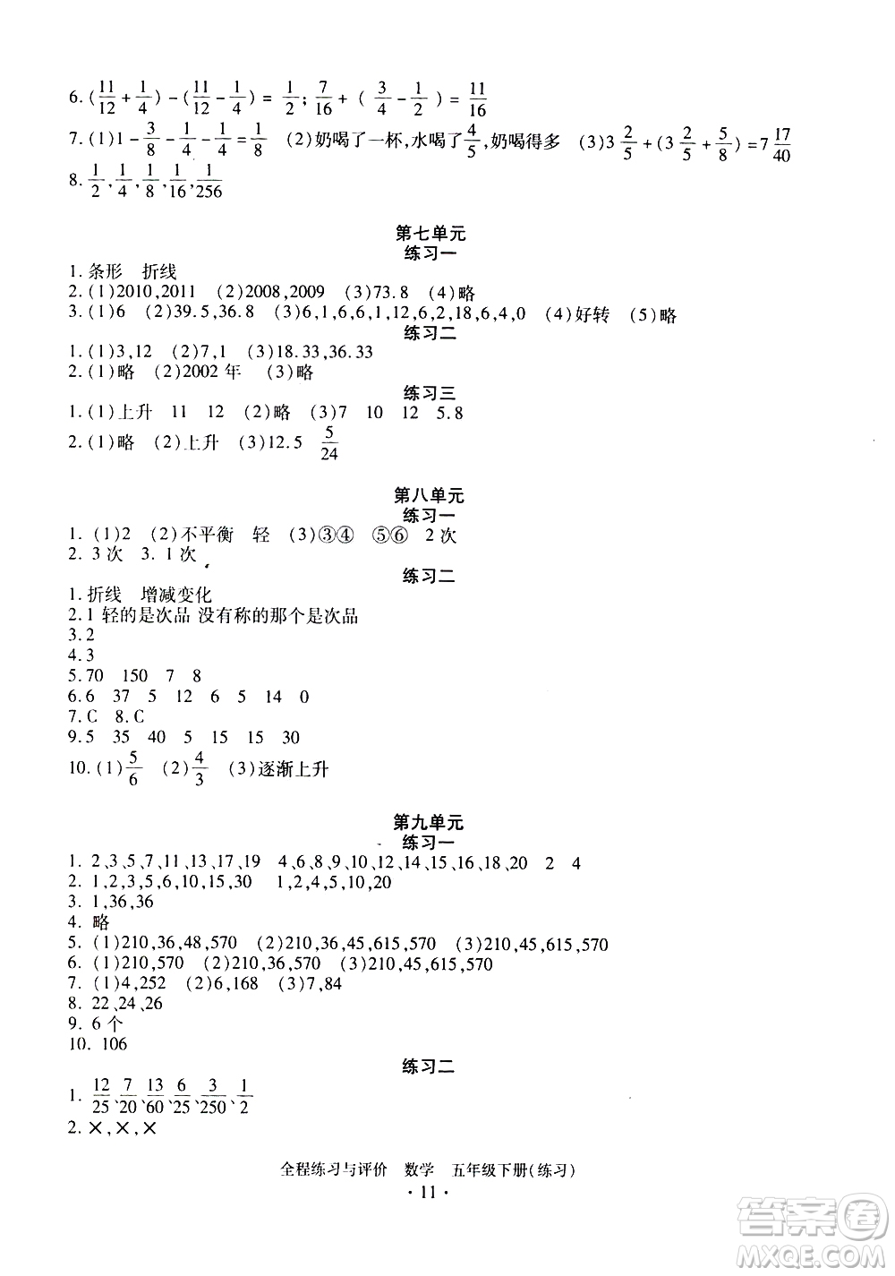 浙江人民出版社2021全程練習(xí)與評價練習(xí)五年級下冊數(shù)學(xué)R人教版答案