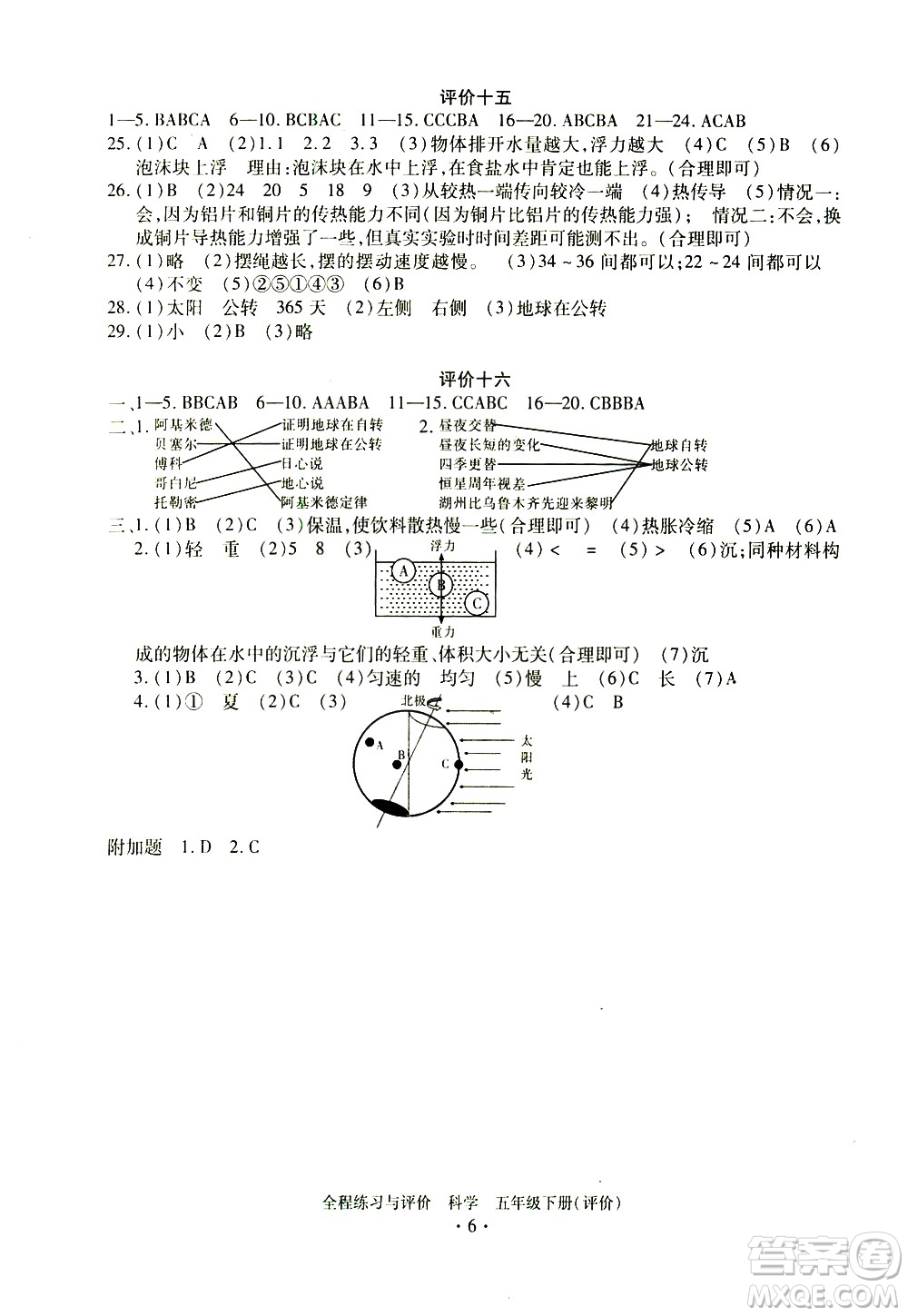 浙江人民出版社2021全程練習與評價評價五年級下冊科學(xué)J冀教版答案