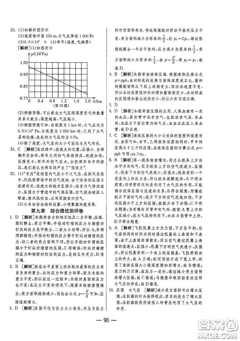 江蘇人民出版社2021期末闖關(guān)八年級(jí)物理下冊(cè)人民教育版答案