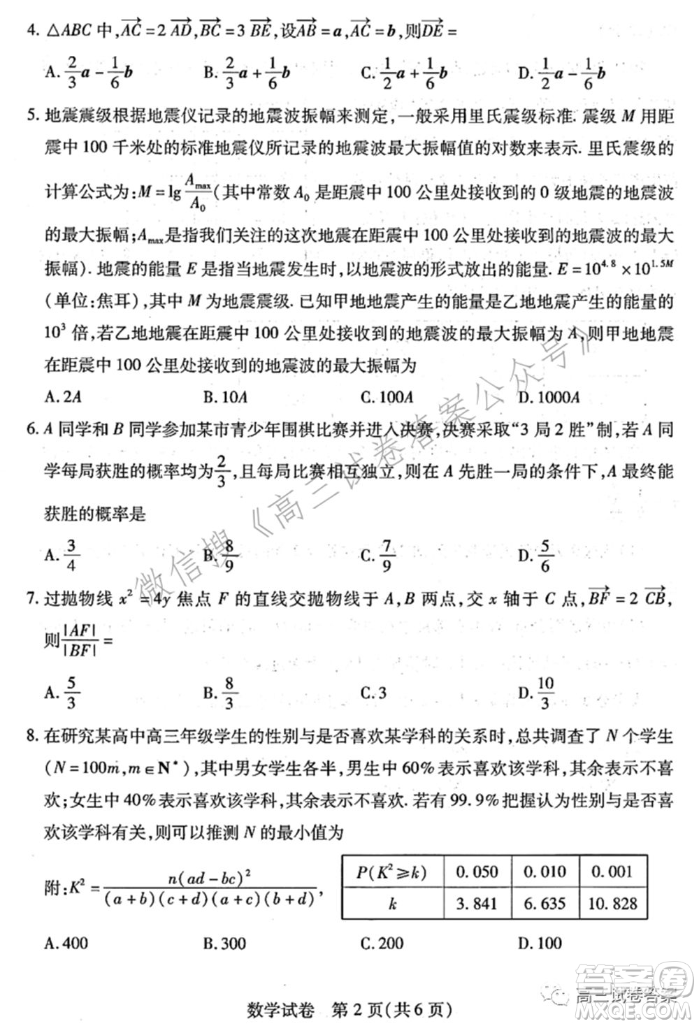 武漢市2021屆高中畢業(yè)生五月供題數(shù)學(xué)試題及答案