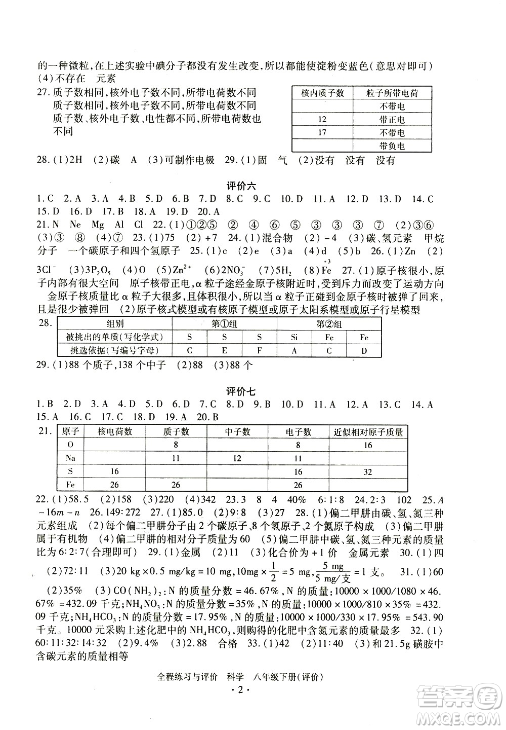 浙江人民出版社2021全程練習(xí)與評價評價八年級下冊科學(xué)ZH浙教版答案