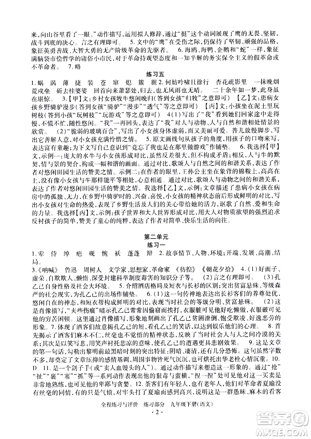 浙江人民出版社2021全程練習(xí)與評(píng)價(jià)練習(xí)九年級(jí)下冊語文R人教版答案