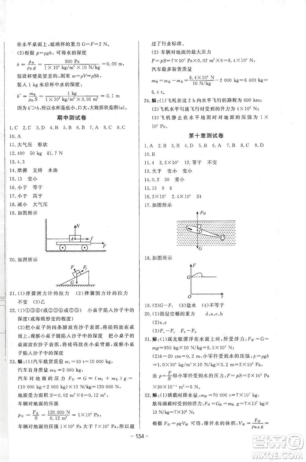 團(tuán)結(jié)出版社2021中華題王物理八年級(jí)下冊(cè)RJ人教版答案