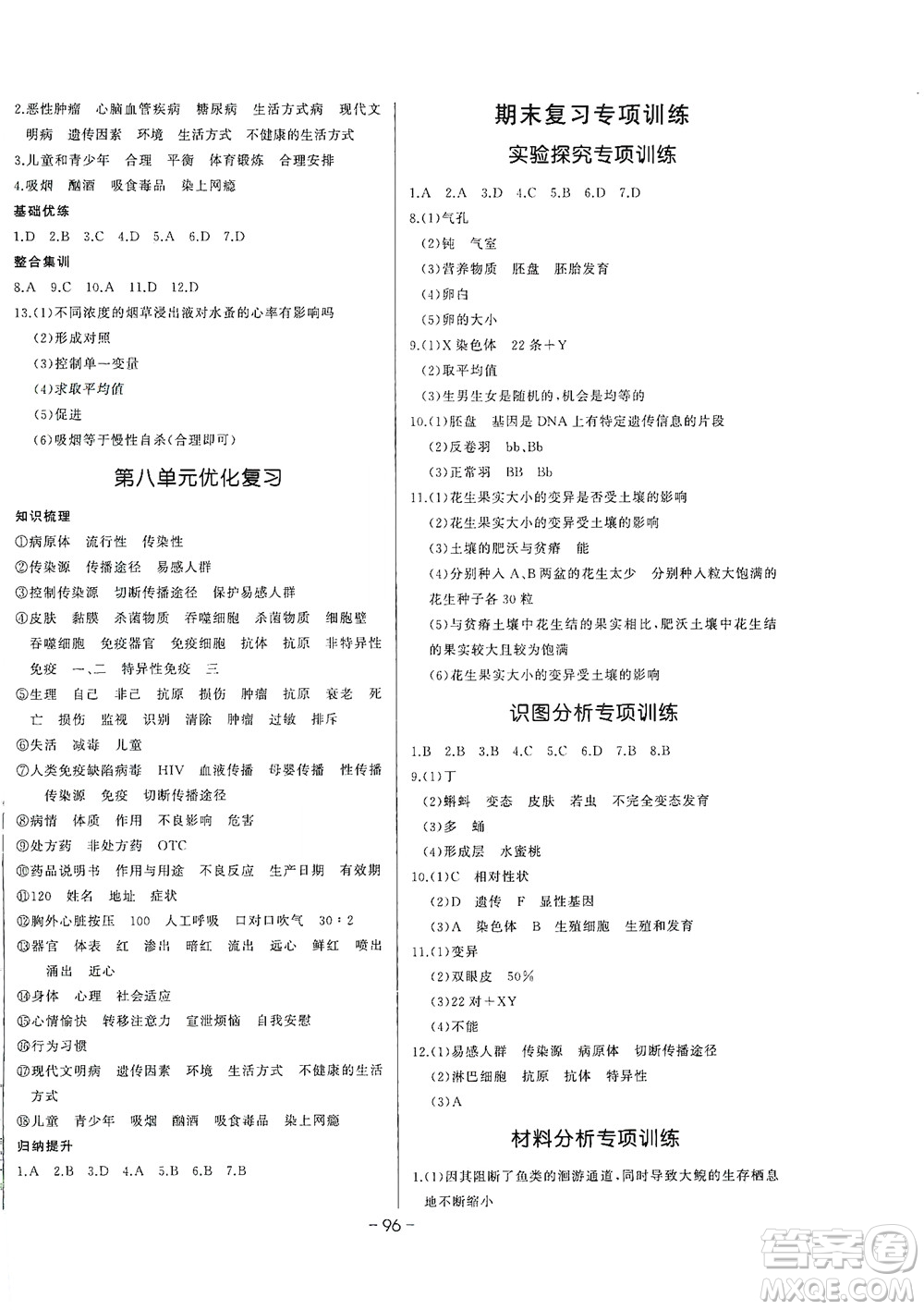 團(tuán)結(jié)出版社2021中華題王生物八年級(jí)下冊(cè)RJ人教版答案