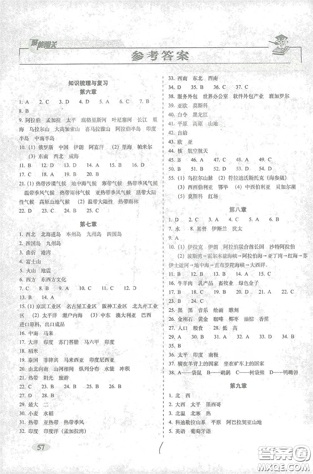 長春出版社2021聚能闖關(guān)100分期末復(fù)習(xí)沖刺卷七年級地理下冊答案