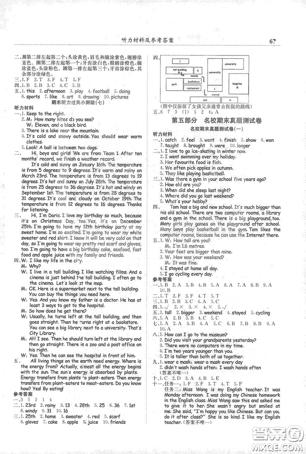 龍門書局2021黃岡小狀元滿分沖刺微測驗(yàn)期末復(fù)習(xí)專用六年級(jí)英語下冊(cè)人教版答案