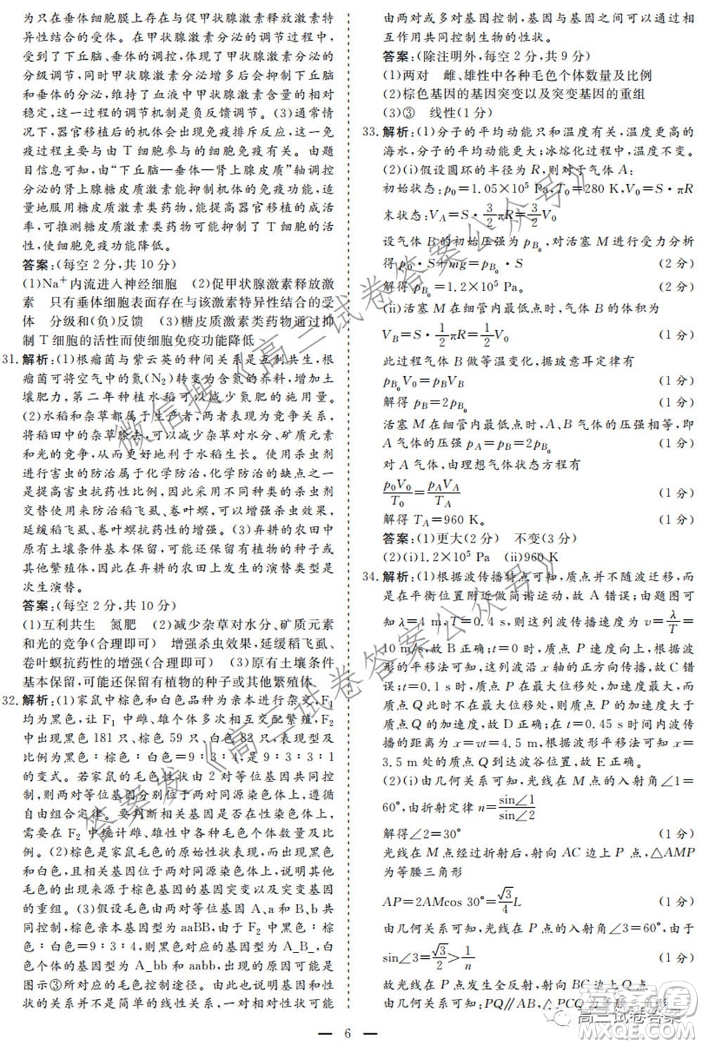 2021年高考精準(zhǔn)備考原創(chuàng)押題二理科綜合試卷及答案