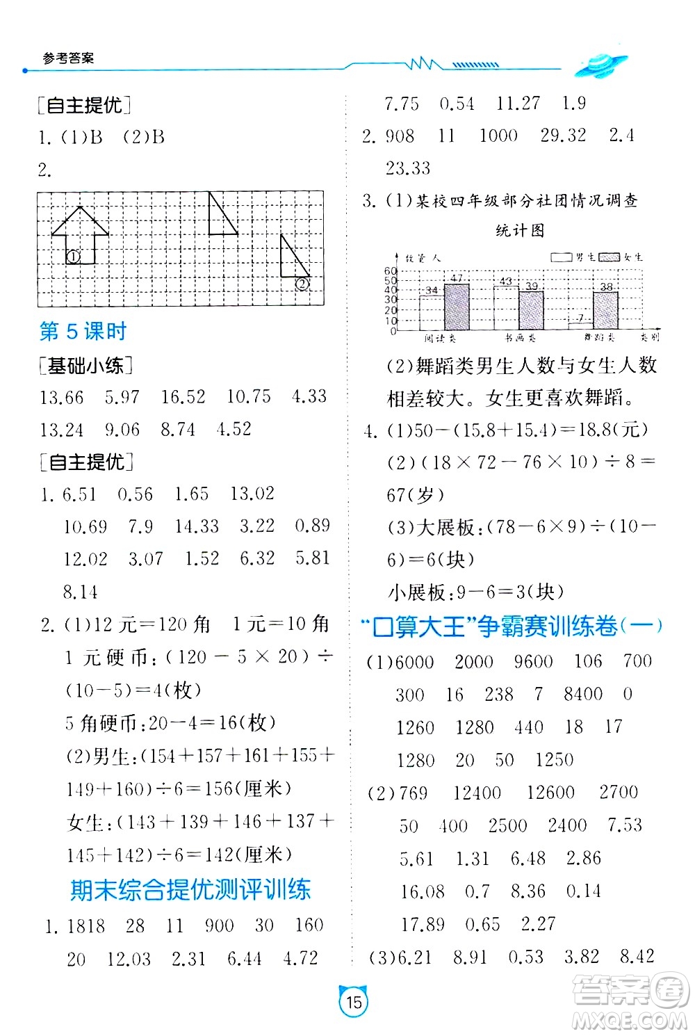 江蘇人民出版社2021小學數(shù)學口算速算提優(yōu)練習冊四年級下冊人民教育版答案