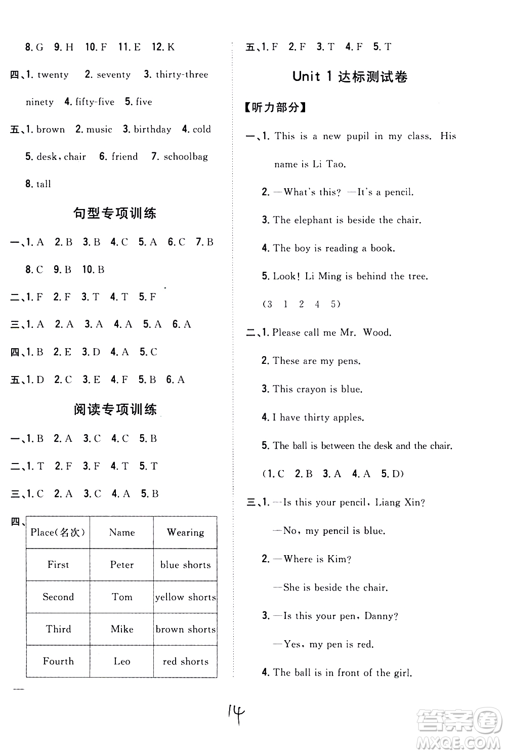 吉林人民出版社2021全科王同步課時(shí)練習(xí)英語(yǔ)四年級(jí)下冊(cè)新課標(biāo)冀教版答案