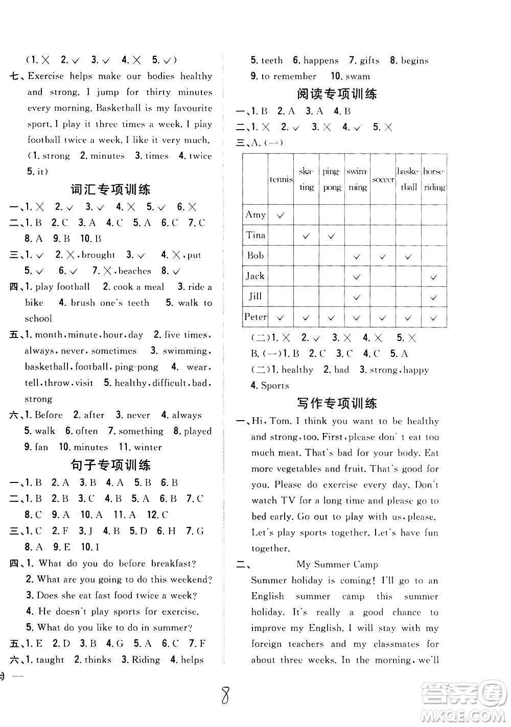 吉林人民出版社2021全科王同步課時(shí)練習(xí)英語(yǔ)六年級(jí)下冊(cè)新課標(biāo)冀教版答案