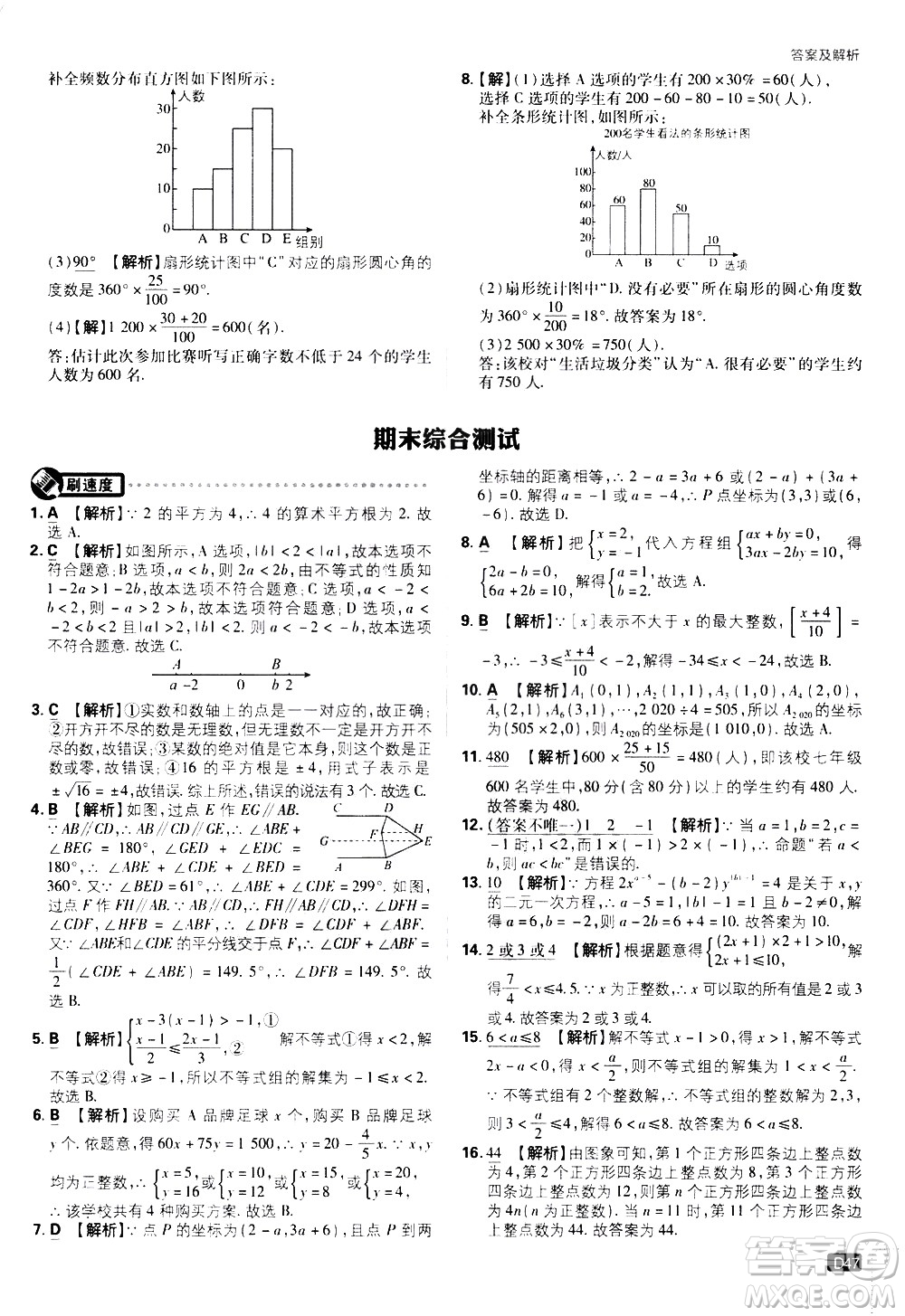 開(kāi)明出版社2021版初中必刷題數(shù)學(xué)七年級(jí)下冊(cè)RJ人教版答案