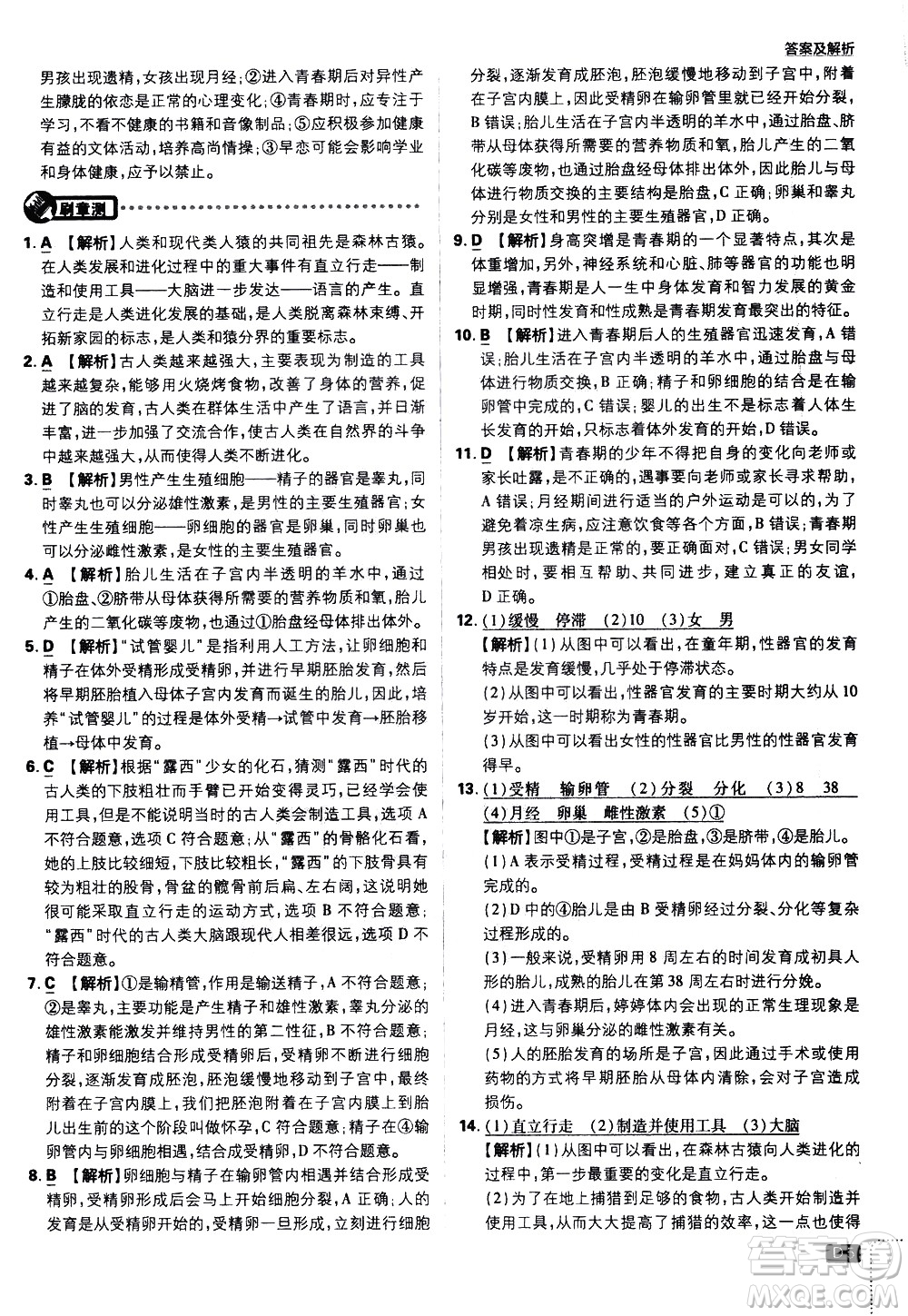 開明出版社2021版初中必刷題生物七年級(jí)下冊RJ人教版答案