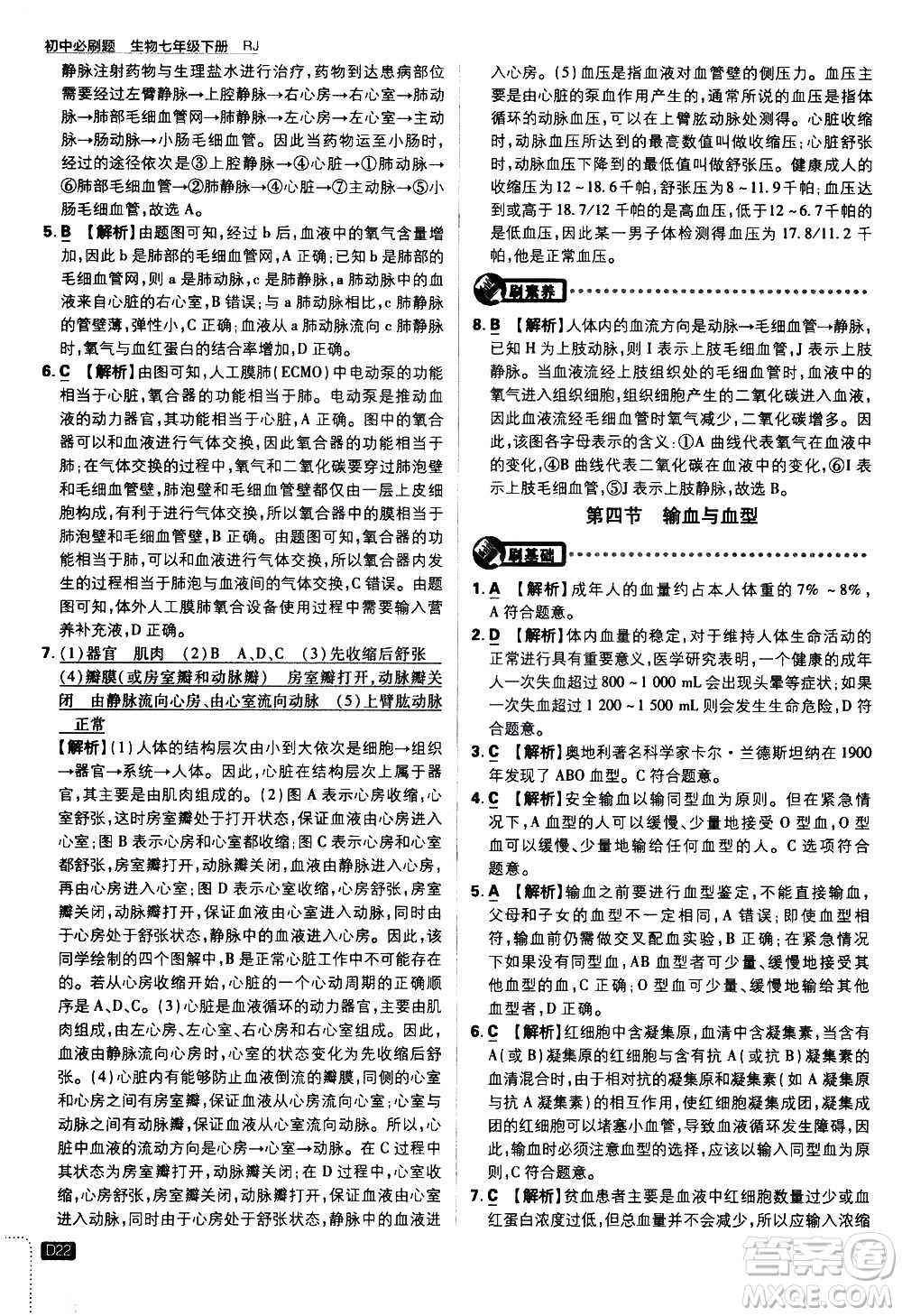 開明出版社2021版初中必刷題生物七年級(jí)下冊RJ人教版答案