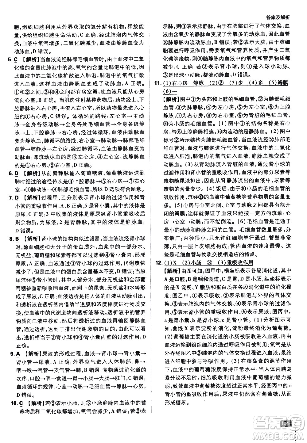 開明出版社2021版初中必刷題生物七年級(jí)下冊RJ人教版答案
