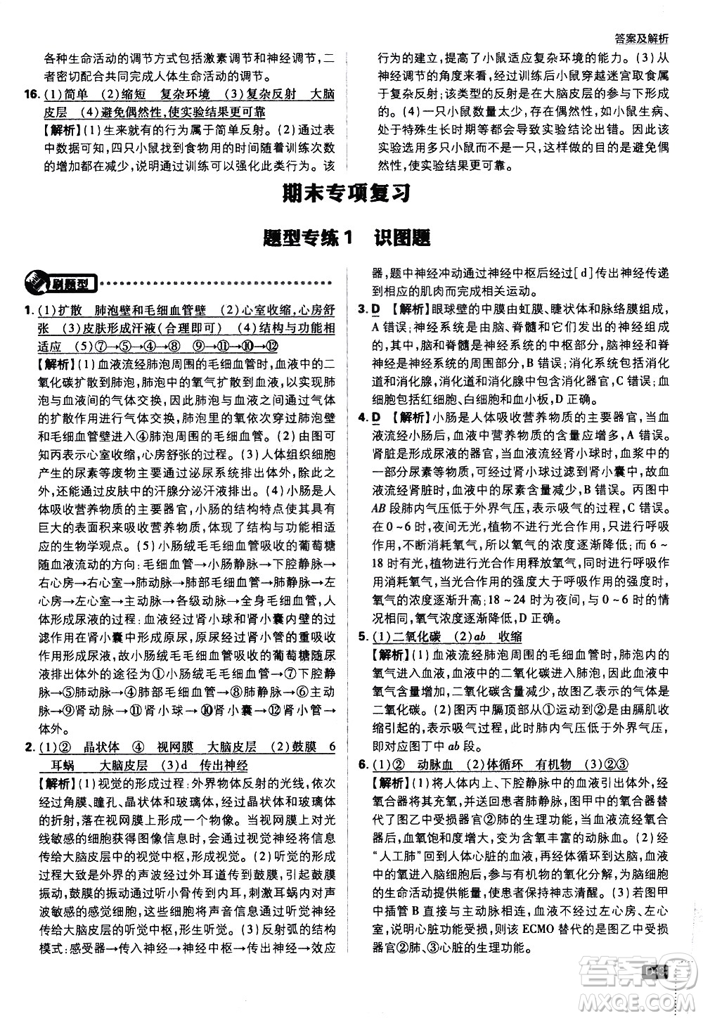 開明出版社2021版初中必刷題生物七年級(jí)下冊RJ人教版答案