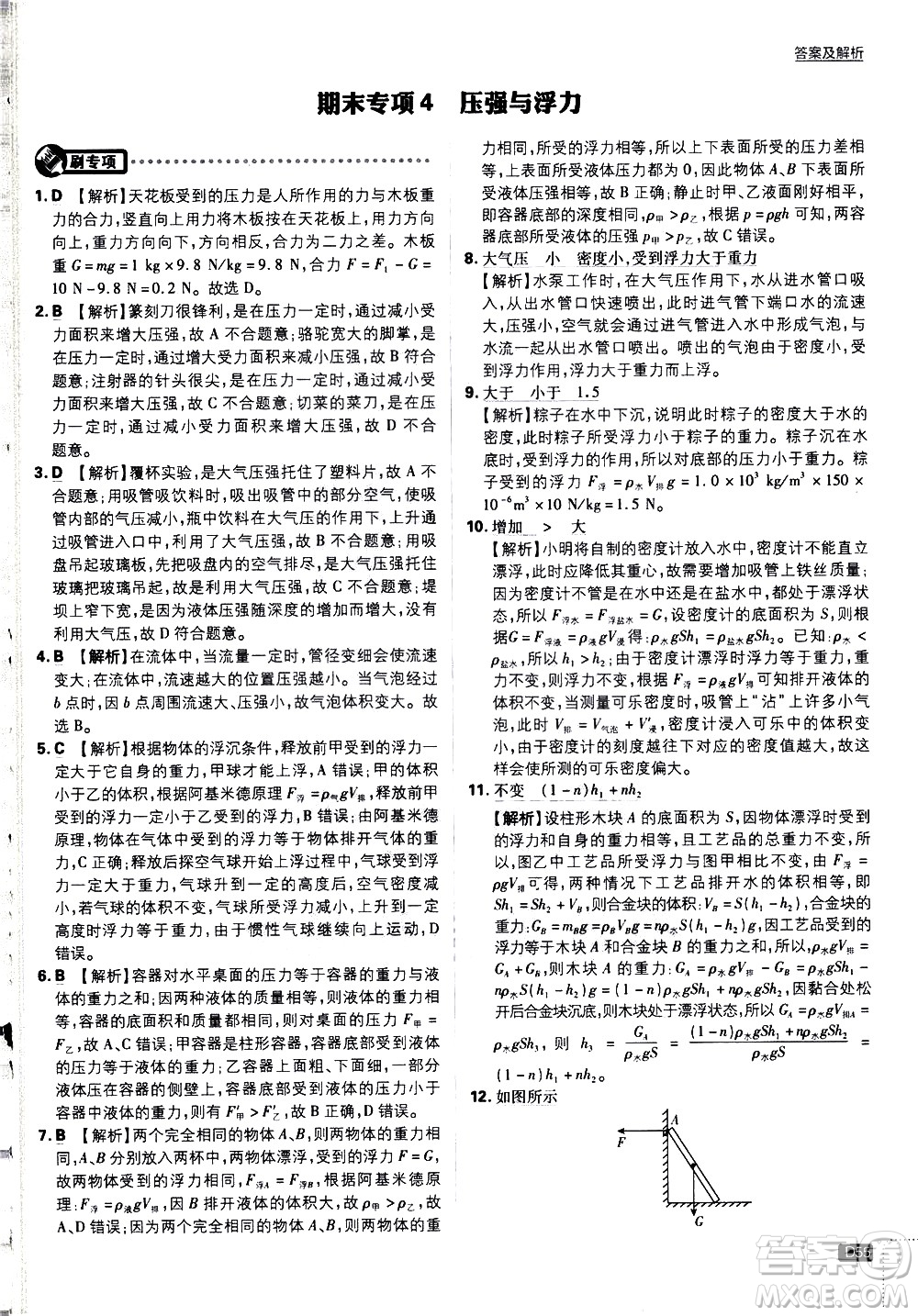 開(kāi)明出版社2021版初中必刷題物理八年級(jí)下冊(cè)課標(biāo)版蘇科版答案