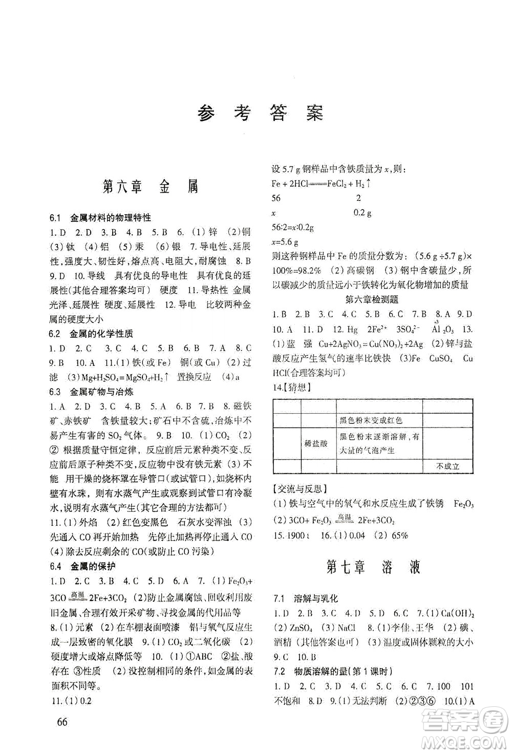 科學(xué)出版社2021年化學(xué)配套綜合練習(xí)九年級(jí)下冊(cè)科學(xué)版答案