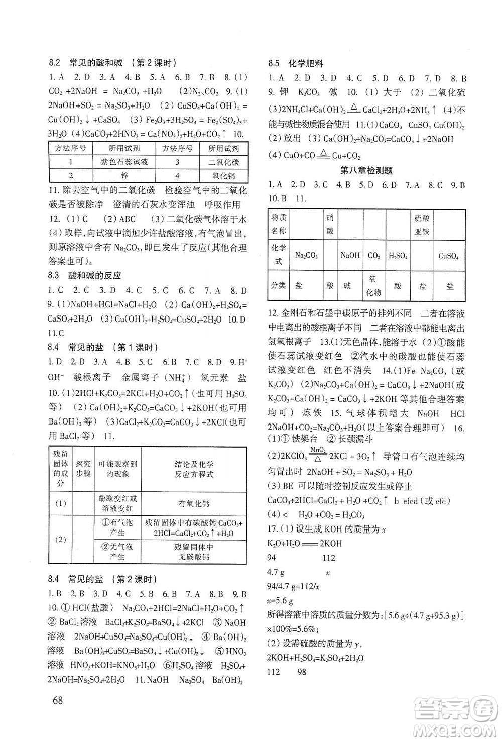 科學(xué)出版社2021年化學(xué)配套綜合練習(xí)九年級(jí)下冊(cè)科學(xué)版答案