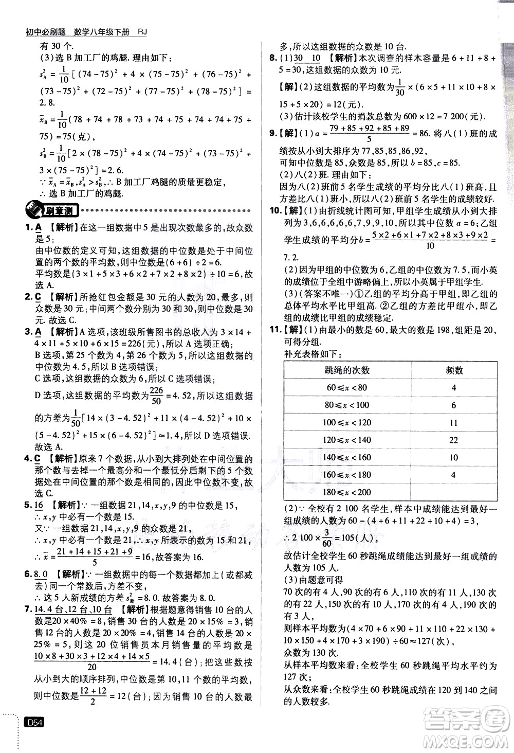 開明出版社2021版初中必刷題數(shù)學(xué)八年級(jí)下冊(cè)RJ人教版答案