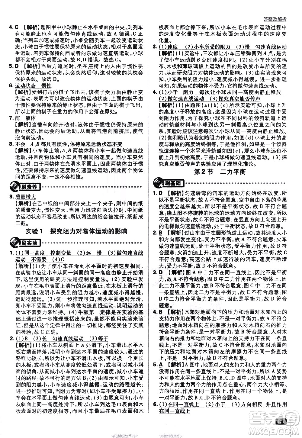 開(kāi)明出版社2021版初中必刷題物理八年級(jí)下冊(cè)RJ人教版答案