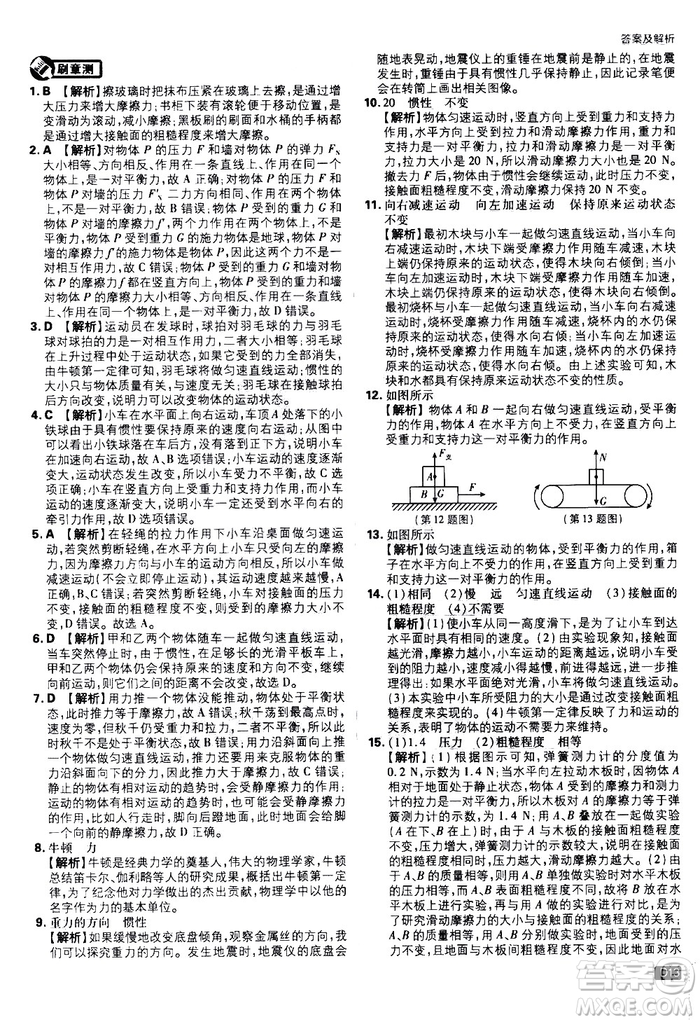 開(kāi)明出版社2021版初中必刷題物理八年級(jí)下冊(cè)RJ人教版答案