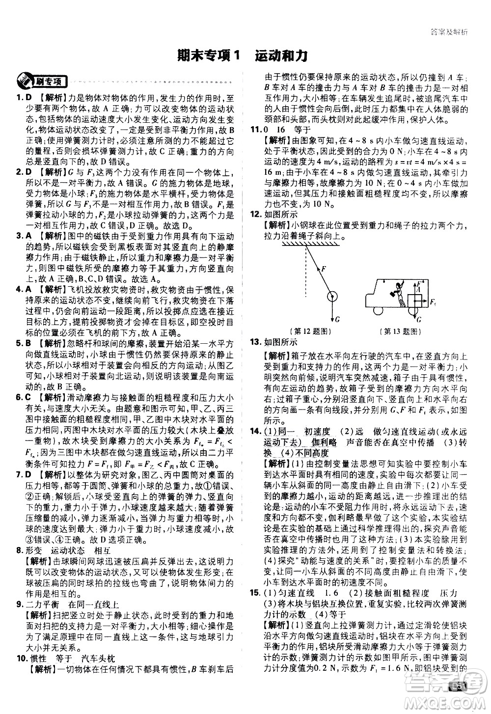 開(kāi)明出版社2021版初中必刷題物理八年級(jí)下冊(cè)RJ人教版答案
