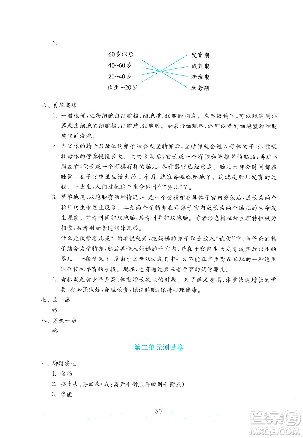 山東教育出版社2021年小學(xué)科學(xué)金鑰匙試卷六年級(jí)下冊青島版答案