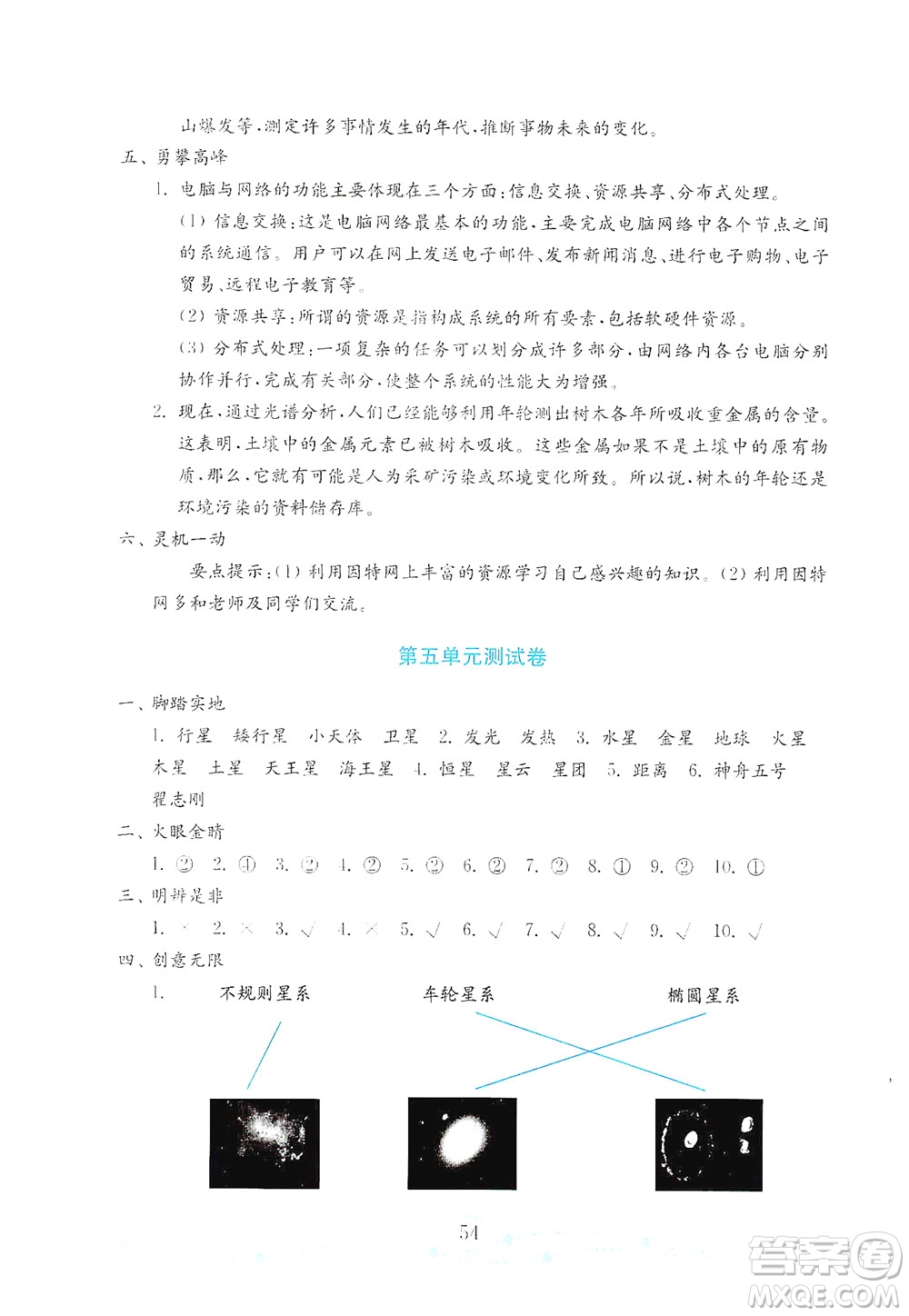山東教育出版社2021年小學(xué)科學(xué)金鑰匙試卷六年級(jí)下冊青島版答案