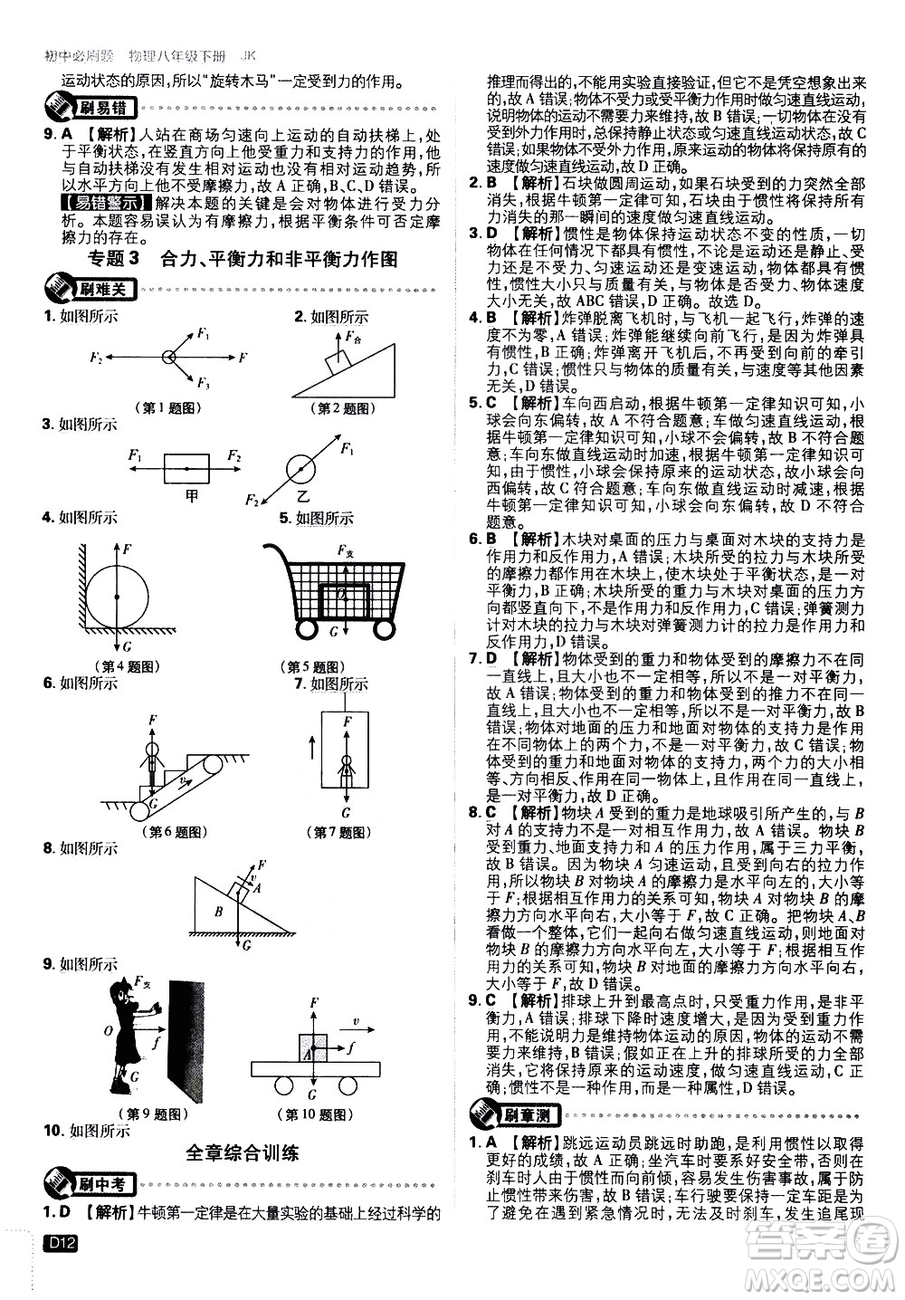 開(kāi)明出版社2021版初中必刷題物理八年級(jí)下冊(cè)JK教科版答案