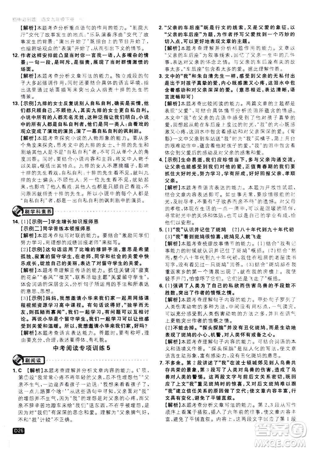 開明出版社2021版初中必刷題語文九年級下冊RJ人教版答案